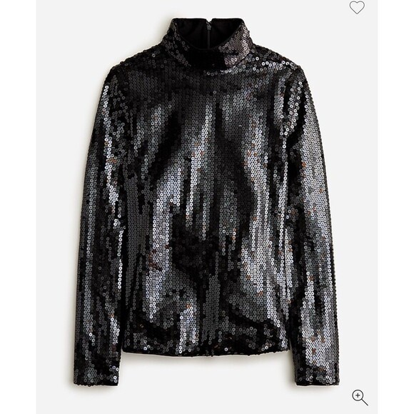 J.CREW Collection Fitted Turtleneck Top in Sequin Size 8 Black NEW Party BV871 - Picture 1 of 11